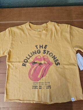 Womens Rolling Stones Gold Crop T Shirt T&B Size Large 10/12
